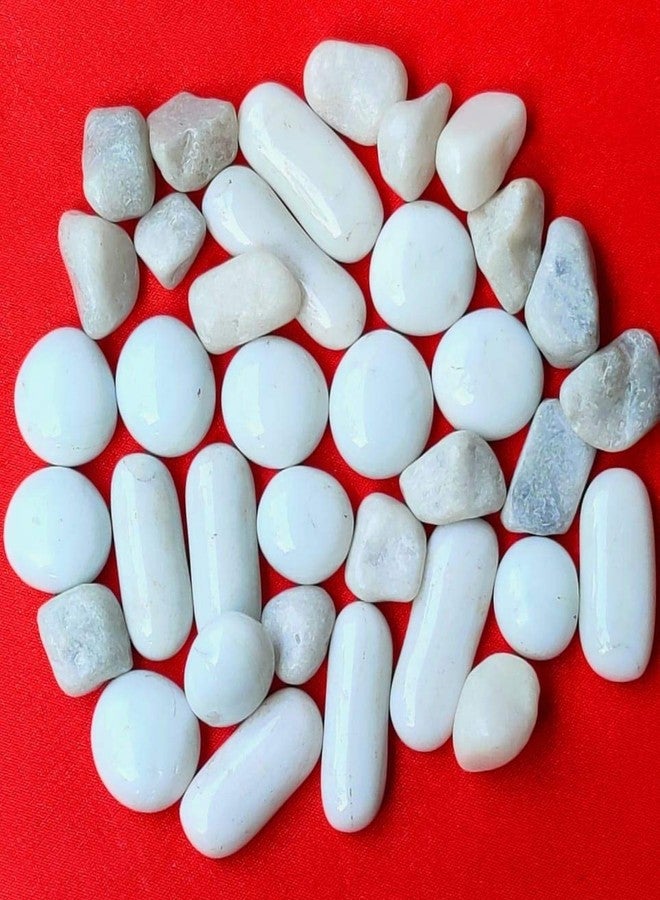 Parakh White Colour Mix Shaped Glossy Pebbles for Vase Fillers, Glass Gems Stone, Aquarium Fish Tank, Party Decoration 480gm - Image 1